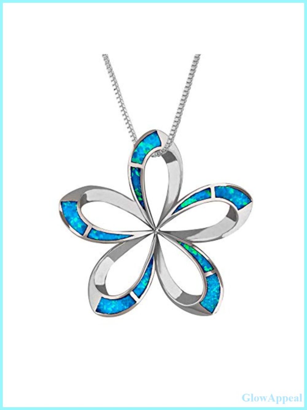 Sterling Silver Synthetic Blue Opal Open Plumeria Pendant Necklace with Chain